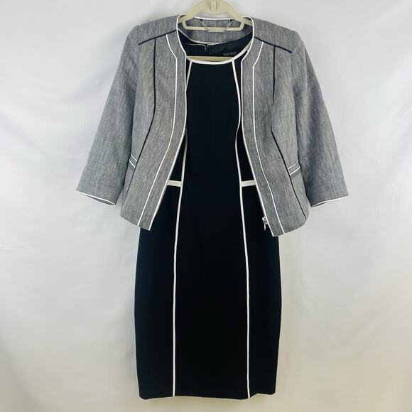 White House Black Market Sz 8 Piped Sheath Dress & Blazer Set Career Business - Picture 1 of 14